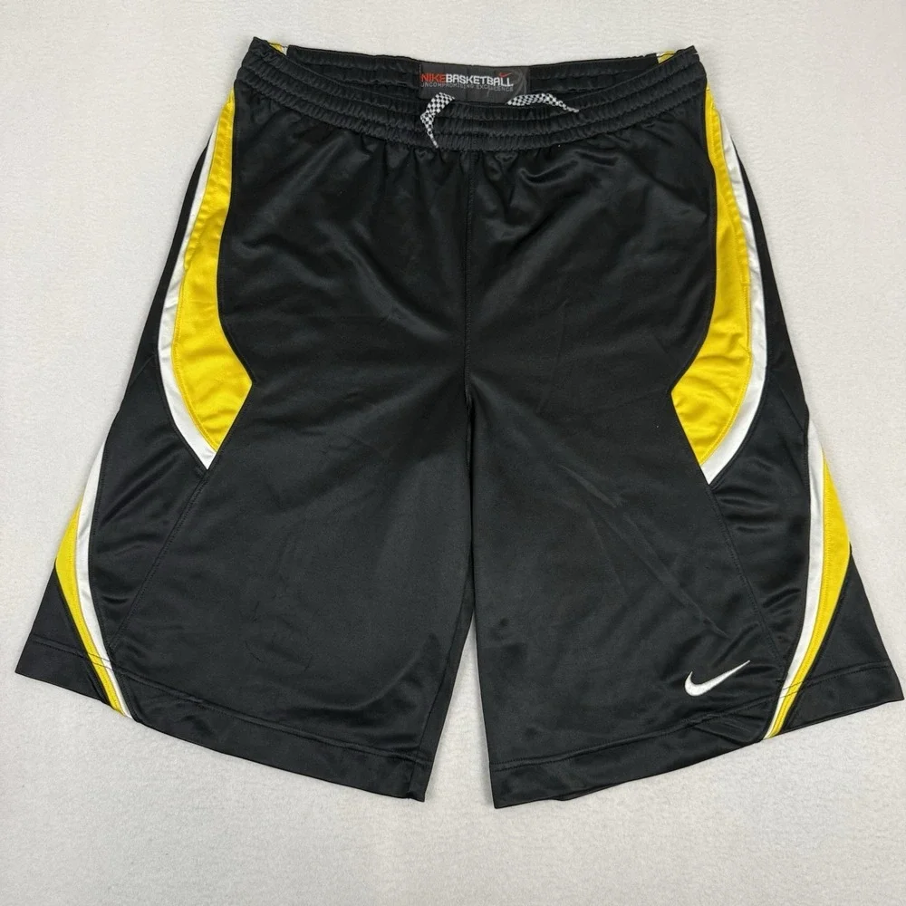 Vintage Nike Kobe Bryant Basketball Shorts Mens L Black Yellow Mamba Dri-Fit Y2K
